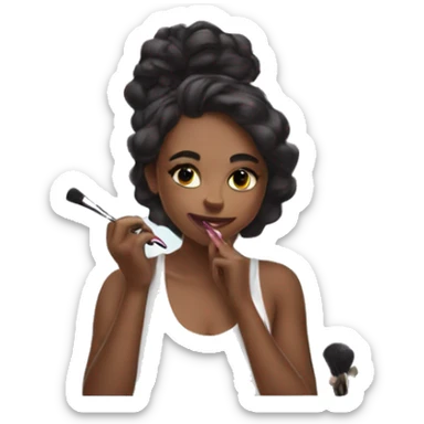 girl at her vanity doing makeup sticker