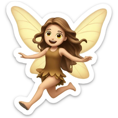 Fairy, long brown hair, excited, jumping, wings  sticker