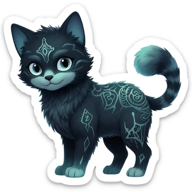 Kawaii dark cute gloomy ghoulish edgy fantasy ethereal feline-vernid-sergal-possum-monster-fursona animal creature full body with intricate markings  sticker