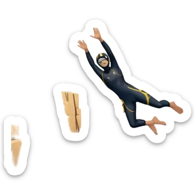 A diver mid-air, plunging from a high cliff into the sparkling ocean below. The background features rugged cliffs, clear blue water, and a bright sky, emphasizing the excitement and danger of the sport with a sense of freedom and adventure. sticker