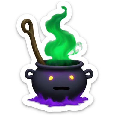 Black cauldron with purple and green smoke coming out  sticker