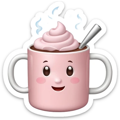 Light Pink mug of hot chocolate with marshmallows sticker
