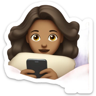 brunette laying in bed texting boyfriend with heart eyes sticker