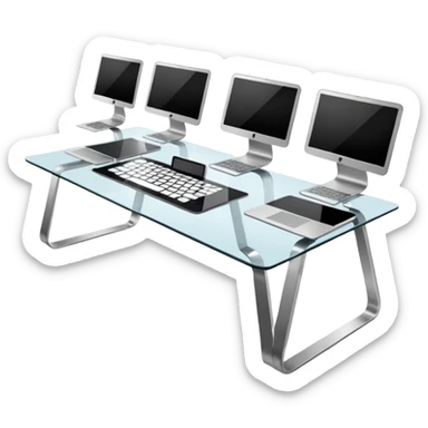 media agency, table with laptops sticker