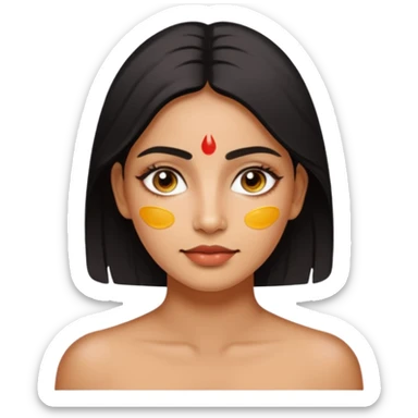 make an emoticon of a woman that has gel-like under eye patches of skincare of transparent color and make the woman slightly indian with only skintone and hair and no other such element and make the patches slightly bigger sticker