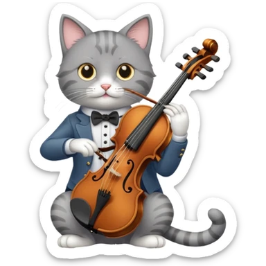 grey cat play violin, long full body sticker