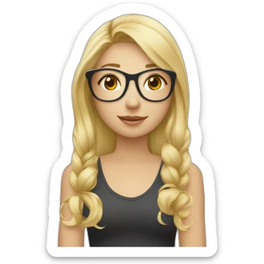 Une fille blonde avec une queue de cheval avec des lunettes et haut blanc sticker