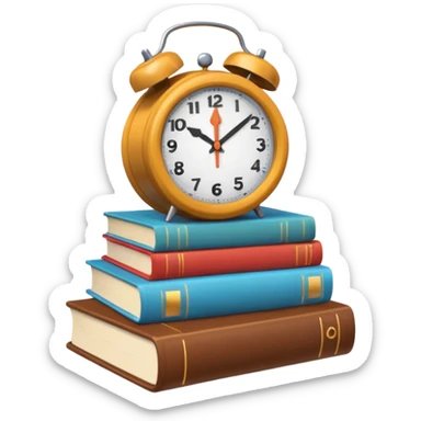 stack of books with a clock story time emoji sticker