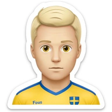 Swedish male soccer player with yellow and blue clothes like Swedish national players and with the Swedish flag on the chest with the text football icon  sticker