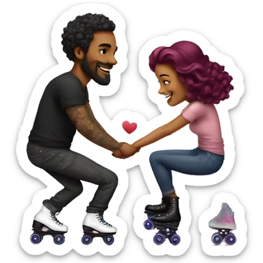 Romantic roller skating date for beautiful tattooed couple sticker
