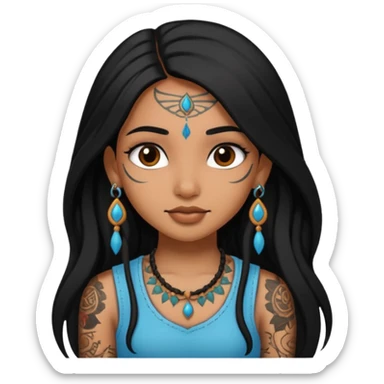 an ios genmoji for a pretty  indian girl with black long hair  tattooed, beautiful girl sticker