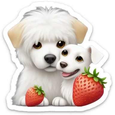 White furry dog with strawberry on its head kissing another white furry dog sticker
