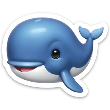 extremely cute aesthetic whale with tiny body, huge shiny round eyes, soft blue and gray tones, extra charming, kawaii-inspired, apple emoji style sticker