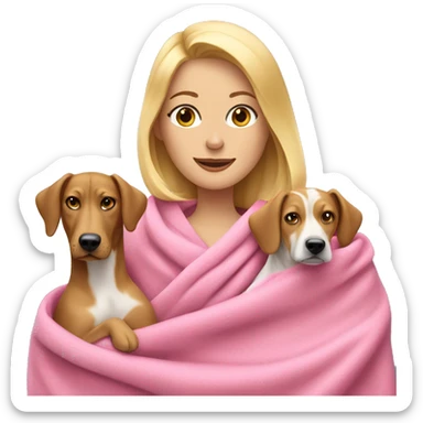 blonde woman wrapped in pink blanket with two hound dogs sticker