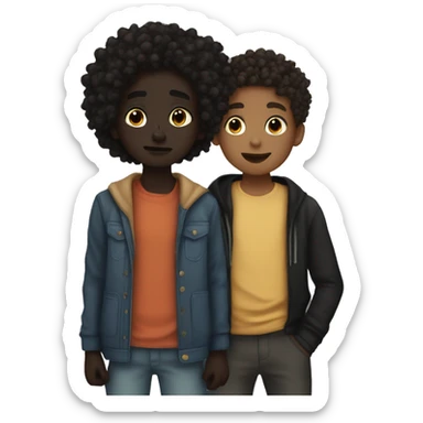 darkskin boy with dread and light skin boy with black curly hair kissing sticker