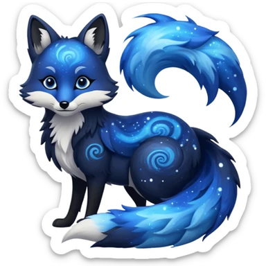 Black fox with blue swirling galaxy/marble pattern sticker