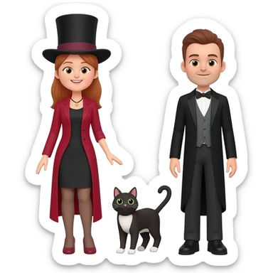 magician couple and their pet cat sticker