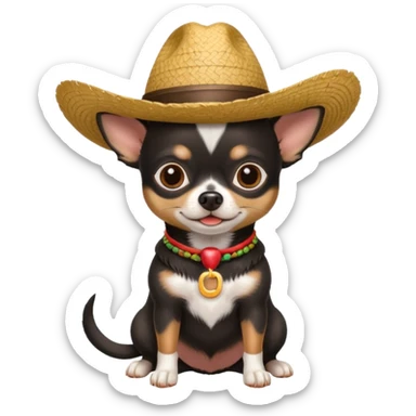 Chihuahua negro con cafe con sombrero de paja sticker