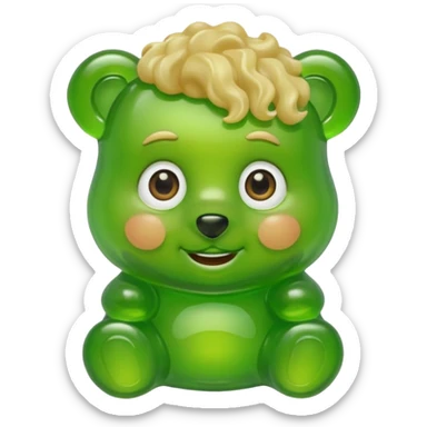 green gummy bear with eyes and blond curly hair only head sticker