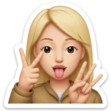 Tongue out one eye closed hand doing peace sing sticker