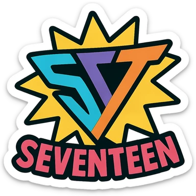 logo for boyband Seventeen in a vibrant, cartoonish style sticker