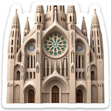 Cinematic Realistic Sagrada Fam√≠lia Landmark Emoji, depicted with the intricate, soaring architecture of the basilica rendered with detailed textures and dramatic, ethereal lighting. sticker