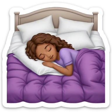 Chica morena castaña, ondulada, dormida en edredón de cama sticker
