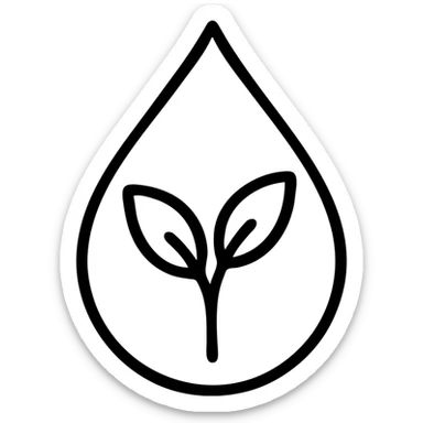 Refined water droplet with a small plant inside, symbolizing elegant environmental conservation and corporate responsibility sticker