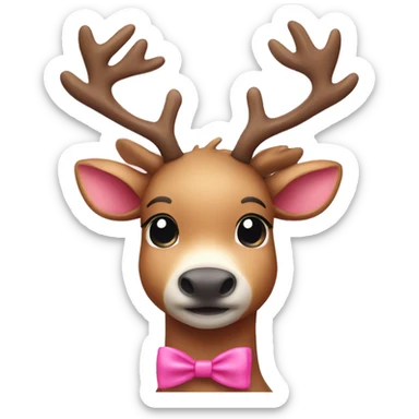 cute reindeer wearing a pink bow to his  neck sticker