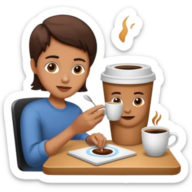 Person drawing a picture of a coffee sticker