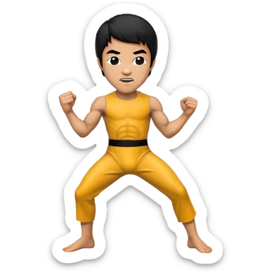 Cinematic Realistic Bruce Lee Pop Culture Emoji, featuring a dynamic portrayal of the legendary martial artist rendered with crisp detail and energetic lighting. sticker