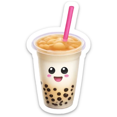bubble tea with cute hungry face sticker