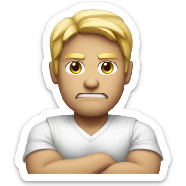 White male angry with arms crossed over chest sticker