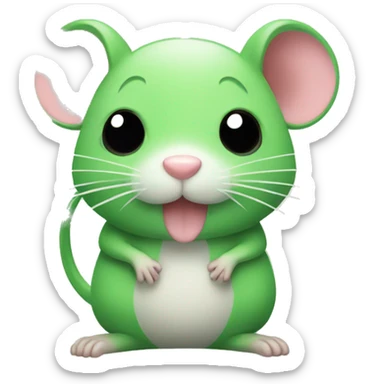 kawaii green rat with lots of hearts around  sticker