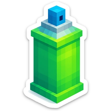 voxel style isometric spray paint can, green color sticker