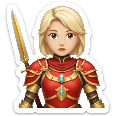 Ember Baroness + gold-red cuirass + twin blades. negative : characters sticker