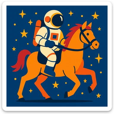 astronaut on horseback with stars in background sticker
