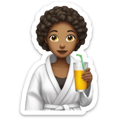 mixed girl in bathrobe drinking a drink sticker
