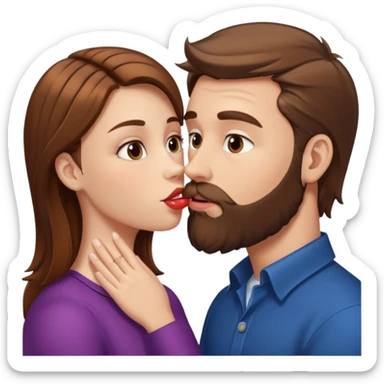White man with brown hair and beard kissing lips with a white girl with brown hair sticker