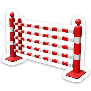 Flat emoji-style icon of a parking barrier gate (boom barrier).
Red and white striped horizontal arm, raised at a slight angle.
Simple geometric shapes, clean vector design.
No text, no background, transparent or plain background.
Bright colors, high contrast.
Centered object, minimal details. sticker