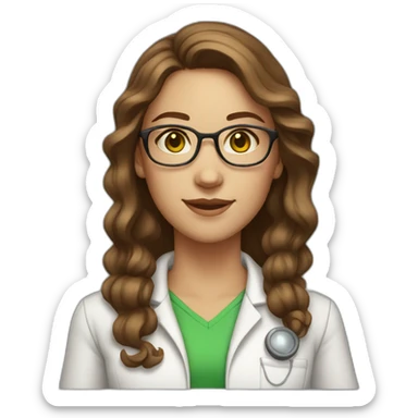 chemist female brown wavy hair light skin green eyes with glasses sticker