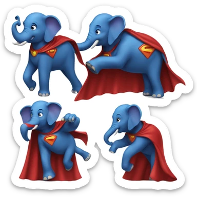 Elephant super-hero blue and red with a cape sticker