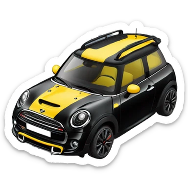 Black mini cooper f56 with yellow mirror  black roof  sticker