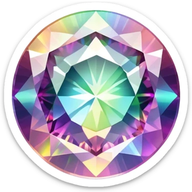 Faceted round mystic quartz with holographic rainbow effect and brilliant shine sticker