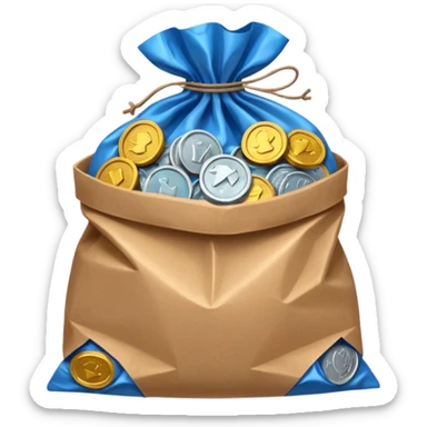 brown bag of blue coins sticker