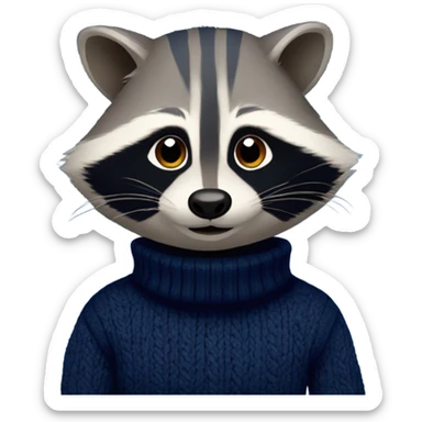 Raccoon in a navy blue turtleneck sticker
