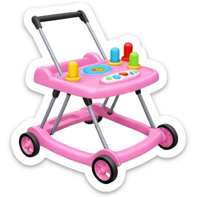 pink baby walker with toys on it sticker