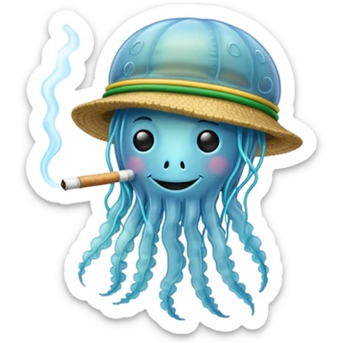 Jellyfish smoking a joint with a Jamaican hat on and dreads sticker