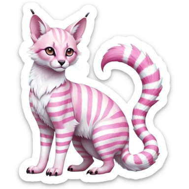 Colorful tropical pearly-albino-white iridescent glorious divine exotic cute cool beautiful shiny beautiful fantasy-caracal-civet-genet-sergal-vernid-Cacomistle-oncilla-animal-Fakémon-hybrid-fursona with tufted ears (full body) sticker