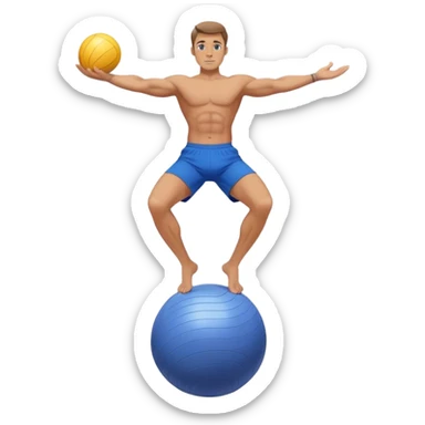 fit man with blue shorts stand on half-stability-ball balance sticker